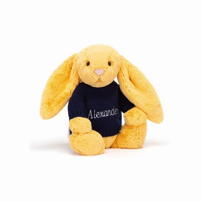 Jellycat Bashful Sunshine Bunny with Navy Jumper USA | 81937FMSN